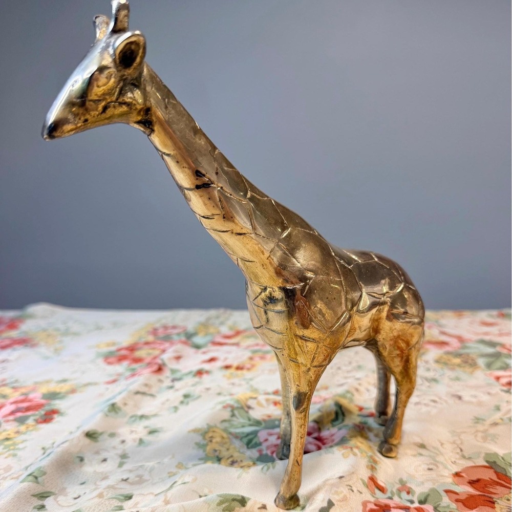 Vintage Brass Giraffe Figurine Mid Century Safari Animal Decor 8.5"